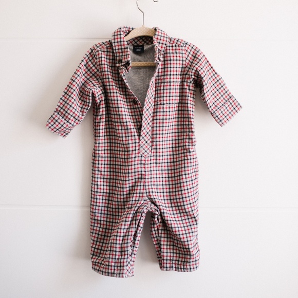 babyGap Baby 3-6 Months One Piece Flannel Red Grey - Picture 5 of 6